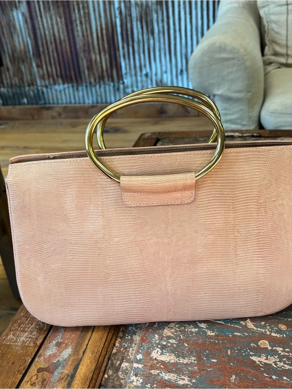 Saks Fifth Avenue Blush Pink Clutch with Gold Double Handle